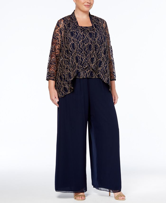 Alex Evenings Plus Size 3-Pc. Lace Pantsuit & Reviews - Women's Brands ...
