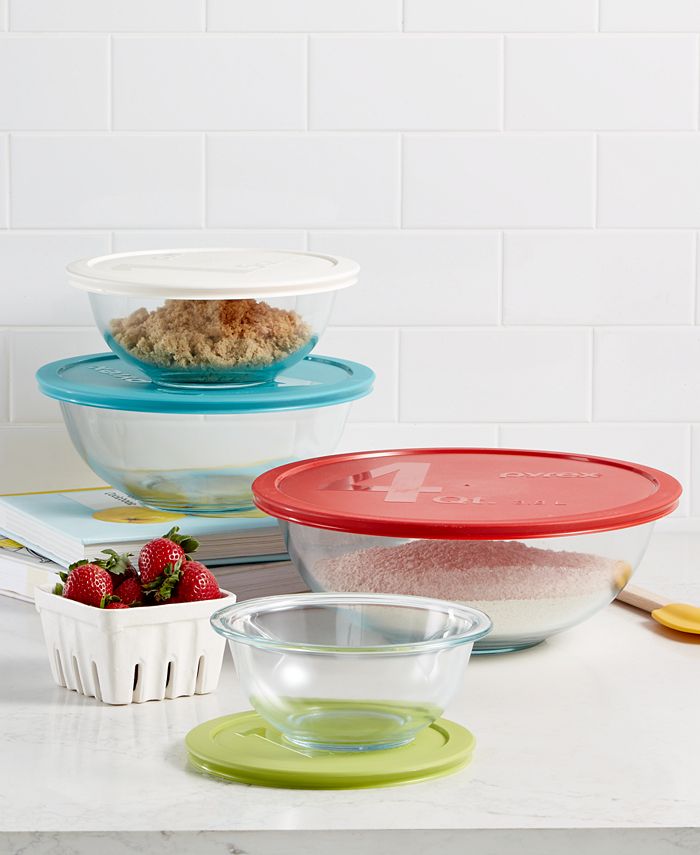 Pyrex Smart Essentials 8-Piece Glass Mixing Bowl Set with Assorted Colored  Lids 1086053 - The Home Depot