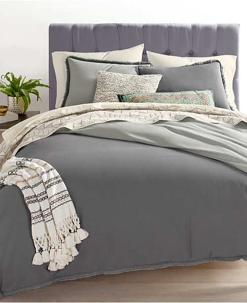 Martha Stewart Collection Cotton Linen Charcoal 3-Pc. Full/Queen Comforter Set, Created for Macy ...