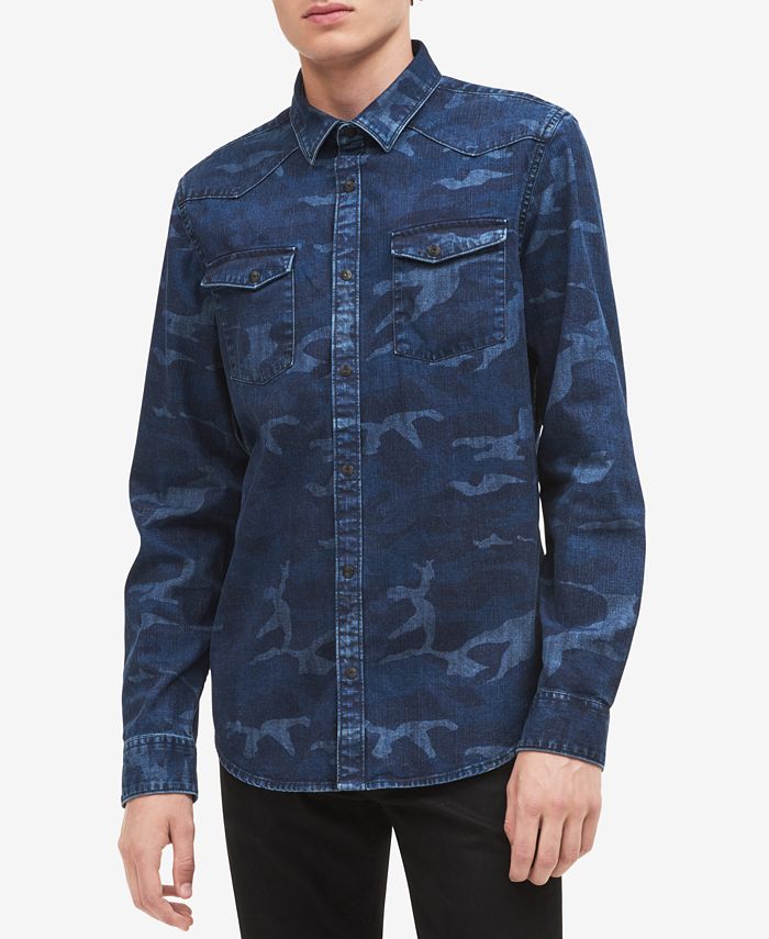 Calvin Klein Jeans Men's Camo Indigo Denim Shirt Macy's