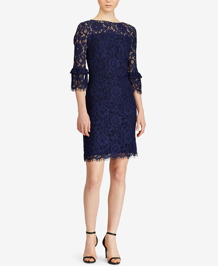 Lauren Ralph Lauren Lace Bell-Sleeve Dress - Macy's