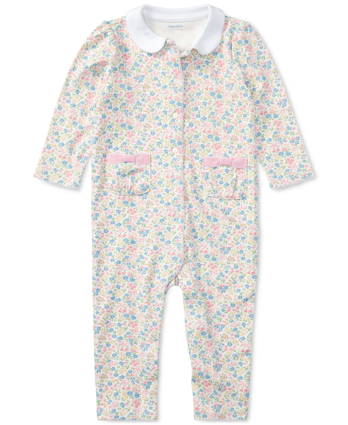 Polo Ralph Lauren Baby Girls Floral Print Cotton Coverall In White Multi