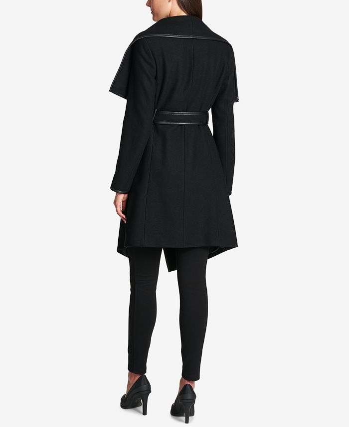 DKNY Faux-Leather-Trim Wrap Coat & Reviews - Coats & Jackets - Women ...