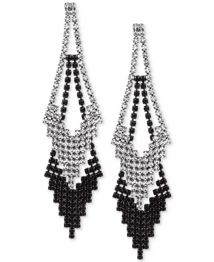 GUESS Hematite-Tone Clear & Jet Crystal Double Drop Earrings - Macy's
