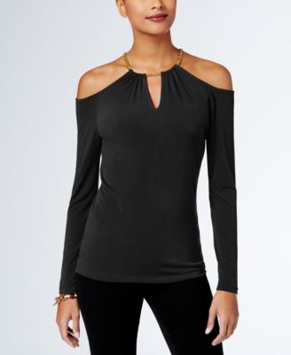 Michael Kors - Petite Chain-Neck Cold-Shoulder Halter Top