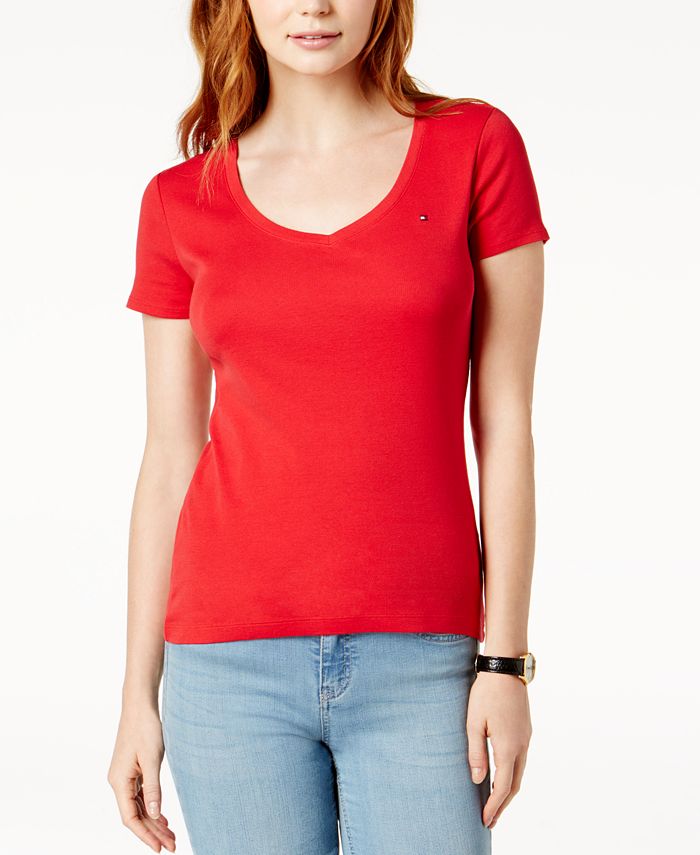 Tommy Hilfiger V-Neck T-Shirt, Created for Macy's & Reviews - Tops Women - Macy's