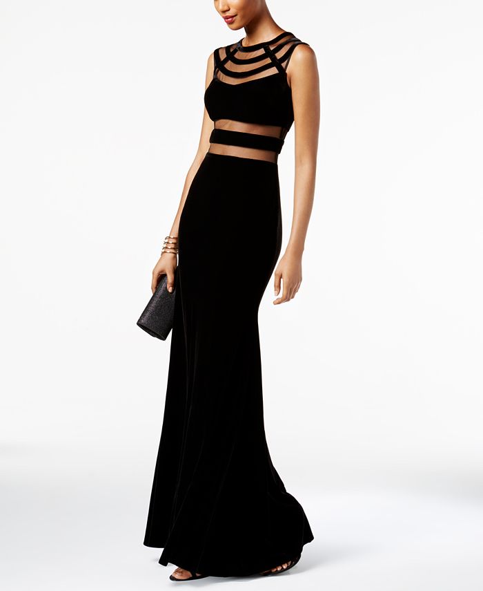 90's Black Illusion Tuxedo Gown by Betsy & Adam