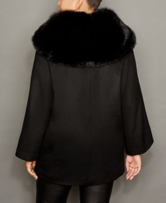 The Fur Vault Plus Size Fox-Collar Cashmere Coat