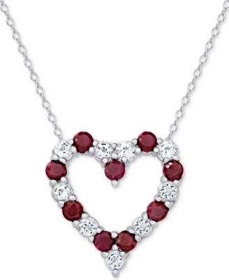 Emerald (1 ct. t.w.) & White Topaz (1 ct. t.w.) Heart Pendant Necklace in Sterling Silver (also available in Sapphire & Ruby)