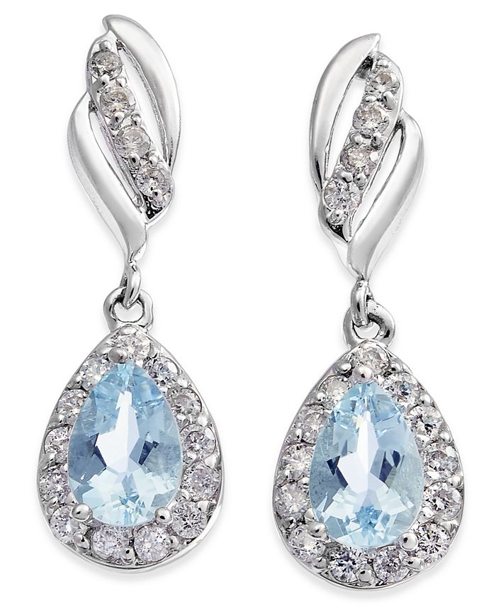 Macy's Aquamarine (3/4 ct. t.w.) & Diamond (1/3 ct. t.w.) Drop Earrings ...