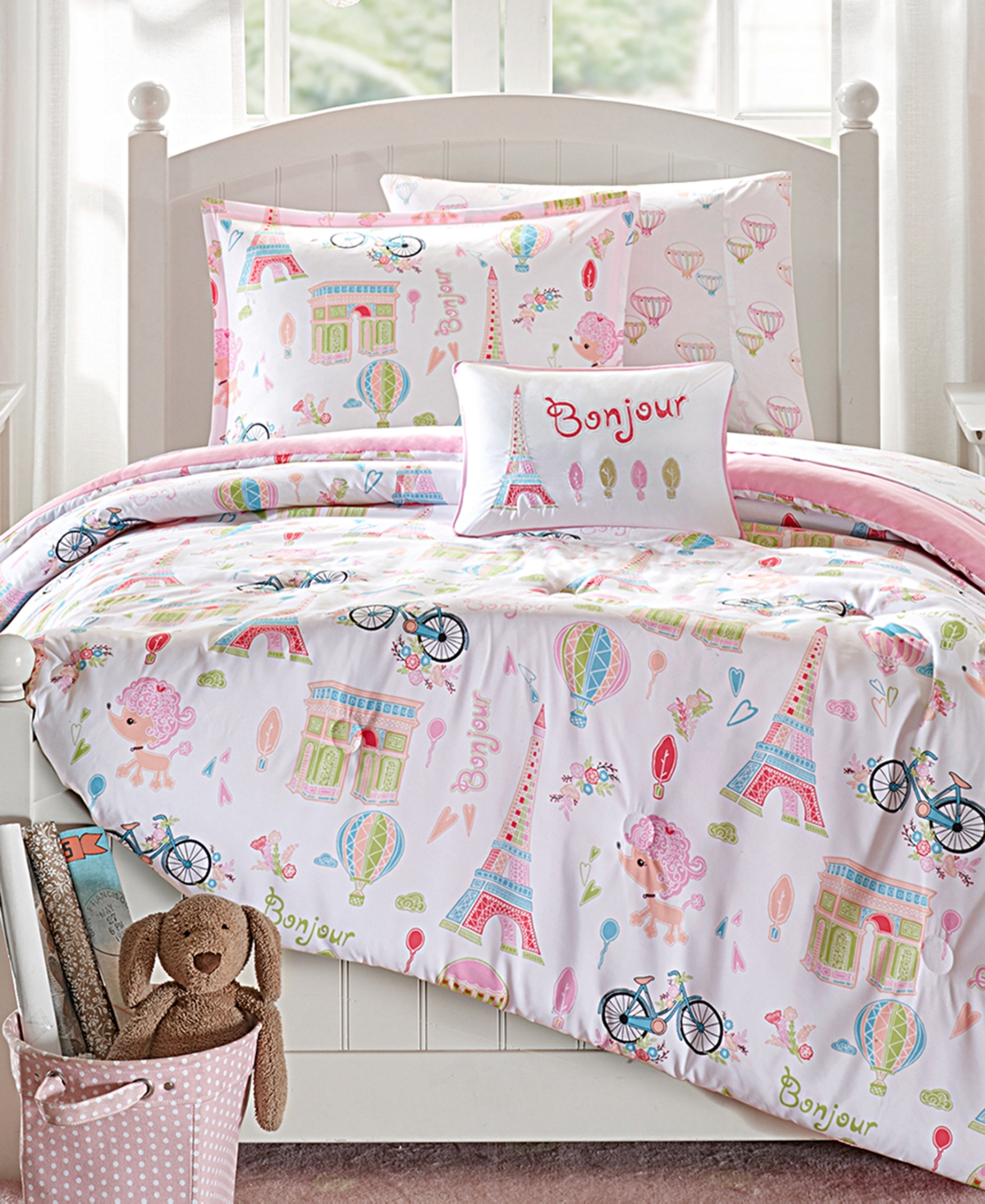 Closeout! Mi Zone Kids Bonjour 8-Pc. Reversible Full Comforter Set - Pink