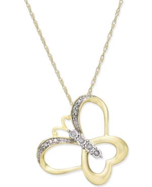 image of Diamond Accent Butterfly Pendant Necklace in 10k Gold