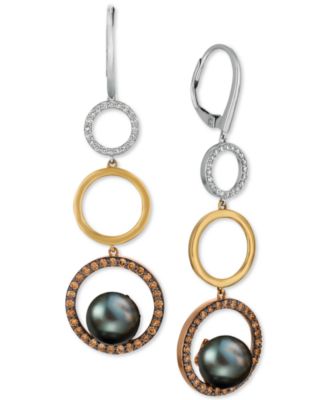 Le Vian - Black Cultured Pearl (9mm) & Diamond (7/8 ct. t.w.) Circle Drop Earrings in 14k Gold, White Gold & Rose Gold