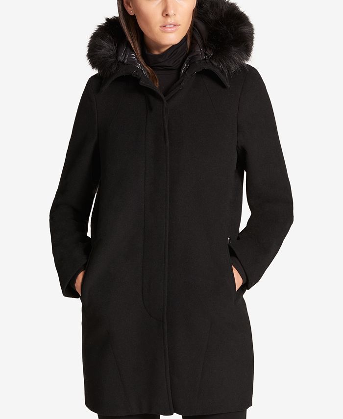 DKNY Faux-Fur-Trim Walker Coat with Vest - Macy's