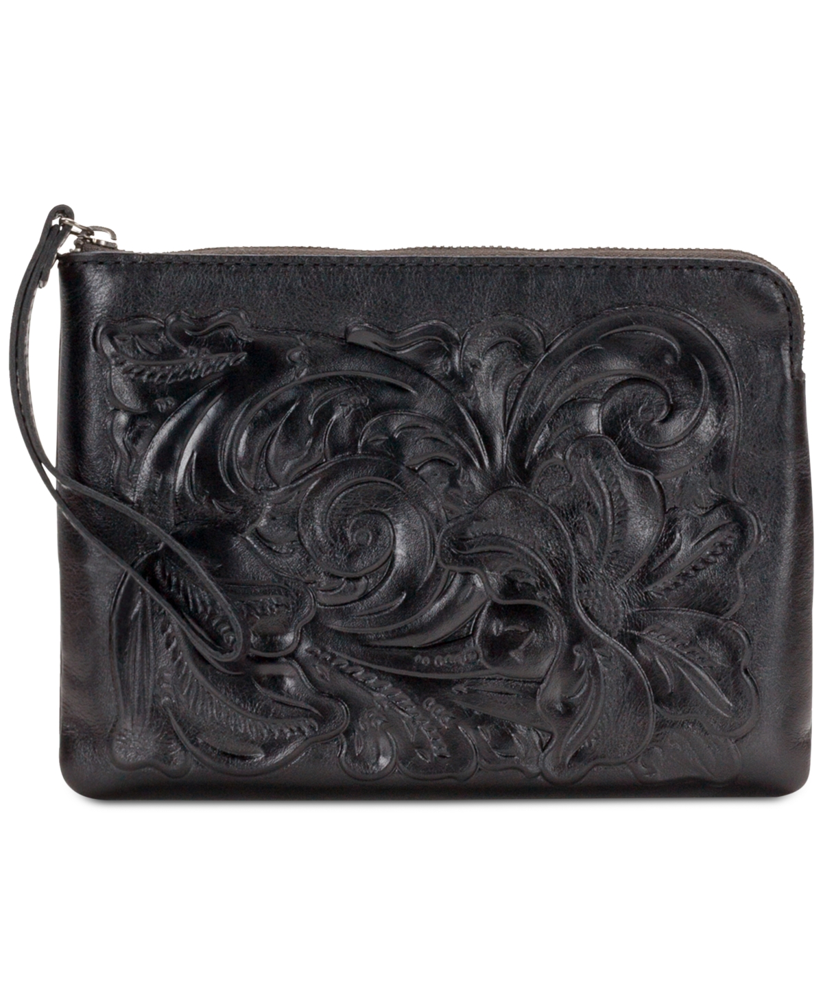 Patricia Nash Cassini Tooled Leather Wristlet In Black,silver
