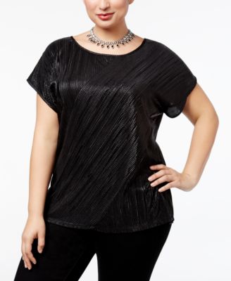 NY Collection Plus Size Cap-Sleeve Pleated Top