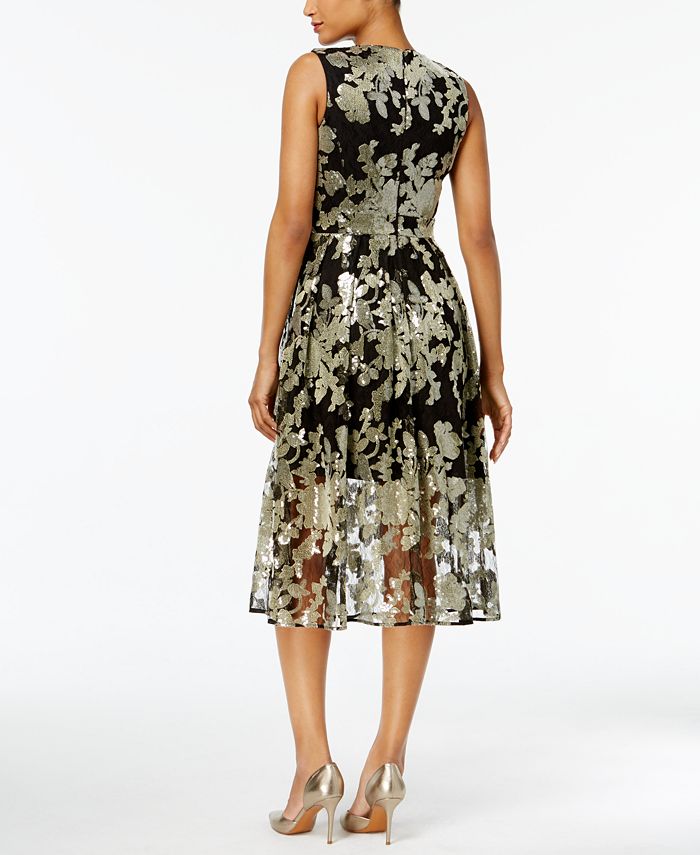 Vince Camuto Floral-Sequined Fit & Flare Midi Dress - Macy's