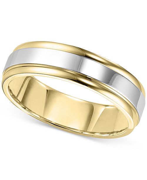 Macy S Men S Two Tone Polished Band In 14k Gold White Gold