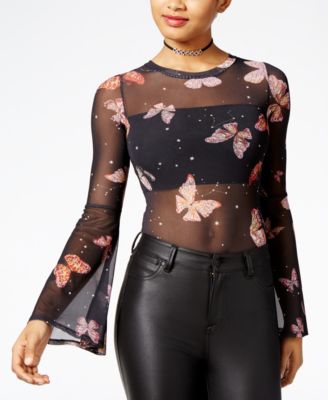 Material Girl - Juniors' Bell-Sleeve Mesh Bodysuit