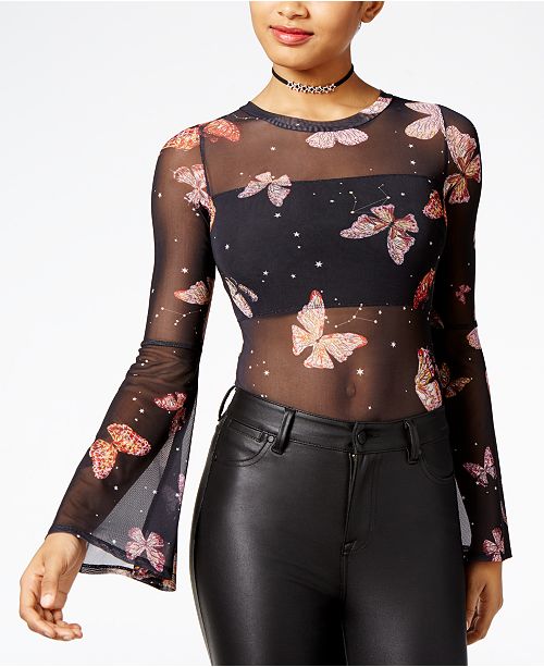Material Girl Juniors Bell Sleeve Mesh Bodysuit Created For