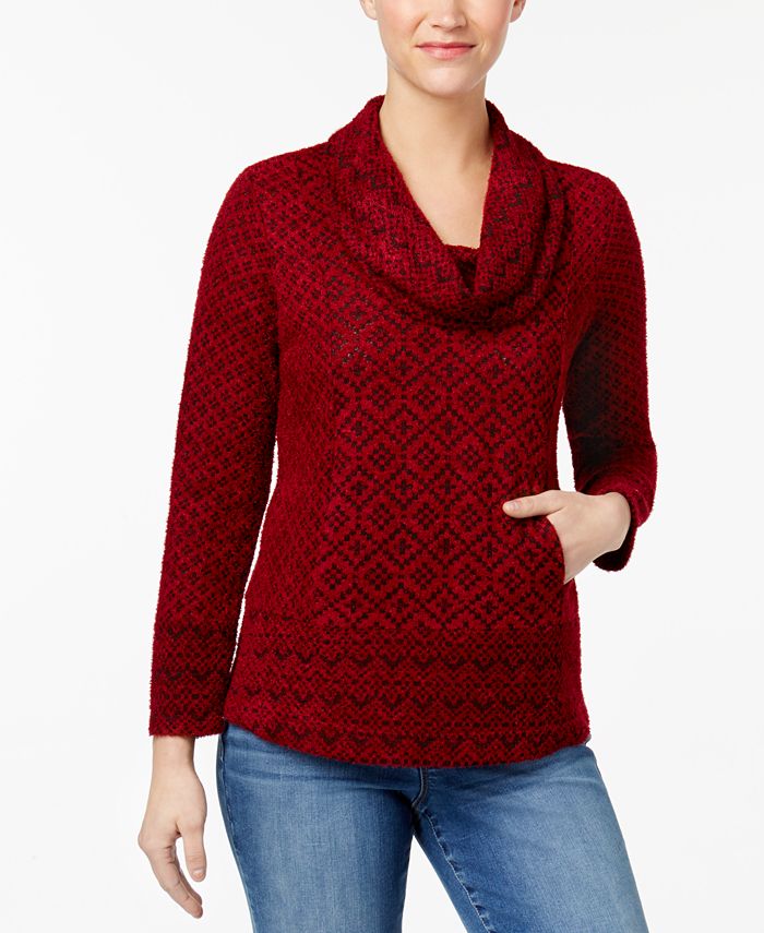 Style & Co Petite Printed Cowl-Neck Sweater, Created for Macy's ...
