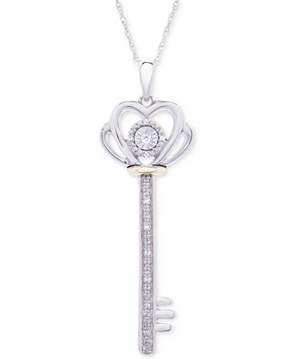 Macy's Diamond Accent Two-Tone Key Pendant Necklace in Sterling Silver &  10k Gold - Macy's