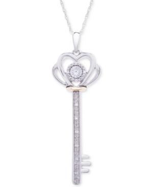 image of Diamond Accent Two-Tone Key Pendant Necklace in Sterling Silver & 10k Gold