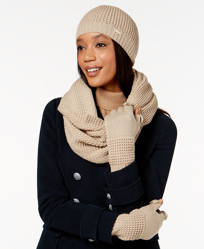 Calvin Klein 3-Pc. Waffle-Knit Hat, Gloves & Infinity Scarf Set & Reviews -  Handbags & Accessories - Macy's