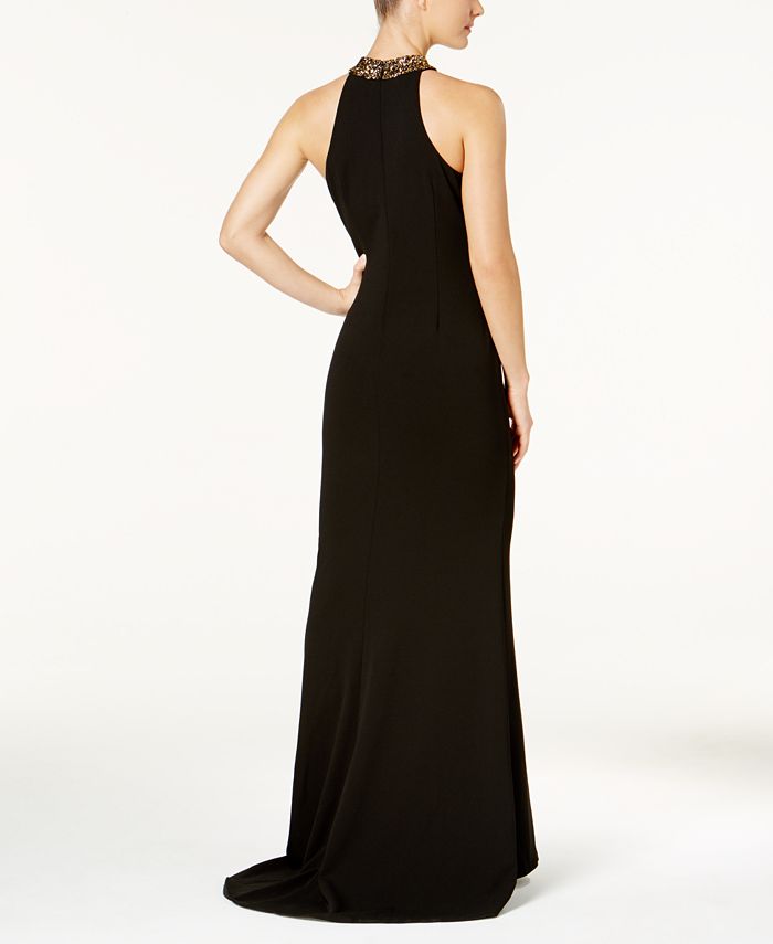 Calvin Klein Embellished Crepe Halter Gown - Macy's