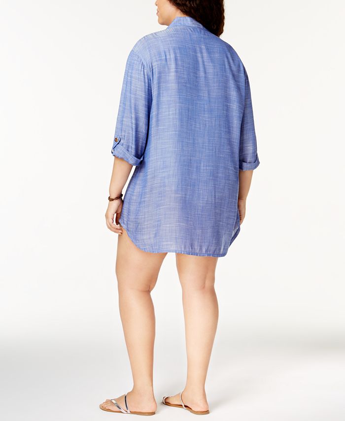 Dotti Plus Size Cotton Cabana Life Shirtdress Cover-Up - Macy's