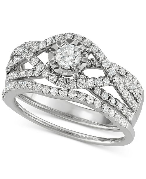 Macy S Diamond Weave Bridal Set 1 1 7 Ct T W In 14k White Gold