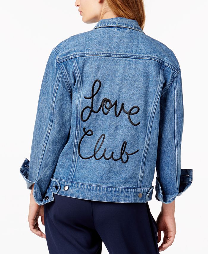 The Style Club Cotton Love Club Embroidered Denim Jacket - Macy's