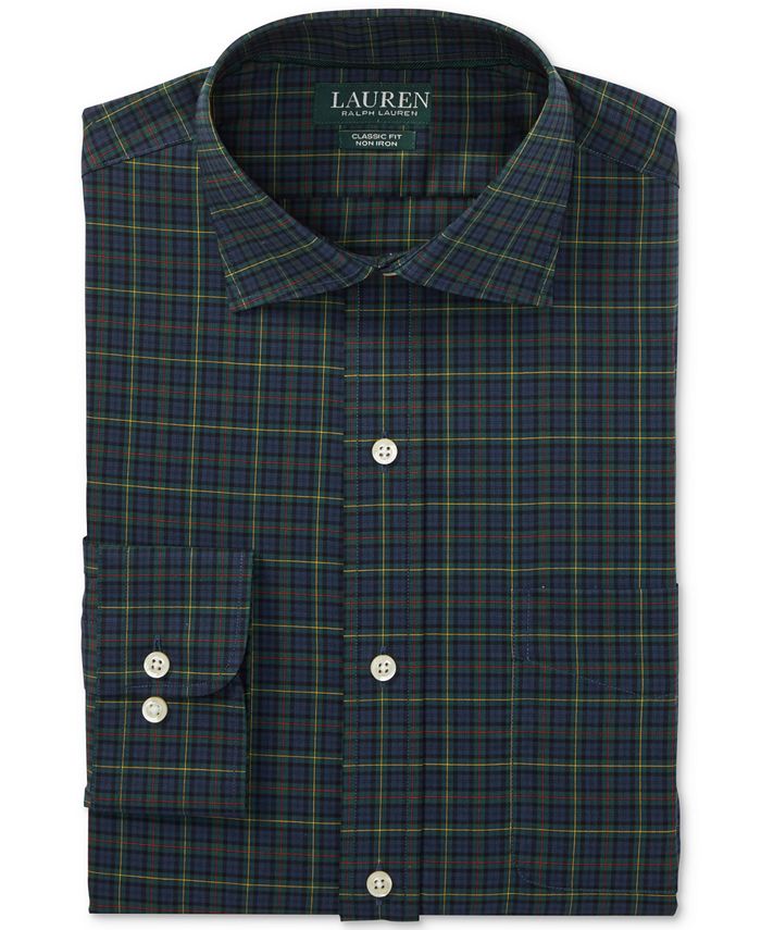 Ralph Lauren Men's Classic Regular Fit Non Iron Stretch Pinpoint Dress Shirt Blue Size Large
