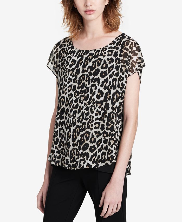 Calvin Klein Chiffon Leopard-Print Top - Macy's