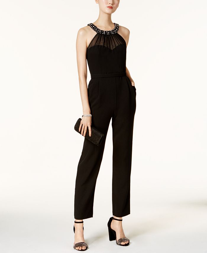 Vince Camuto Embellished Illusion Jumpsuit - Macy's