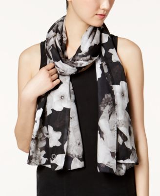 Calvin Klein - Shadow-Stripe Floral Oblong Scarf