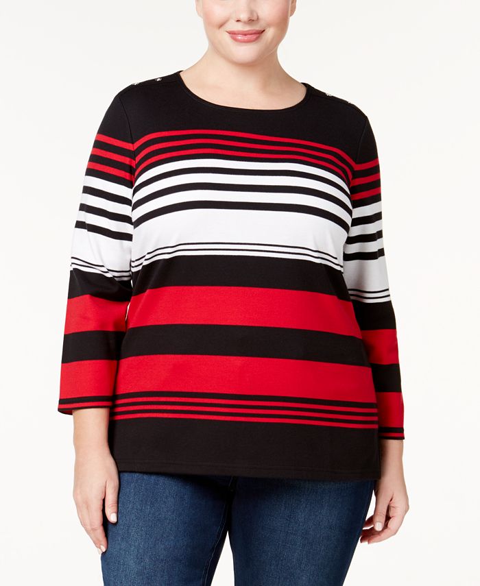 Karen Scott Plus Size Striped Top, Created for Macy's - Macy's