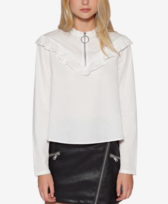 Avec Les Filles - Zip-Front Ruffle Top