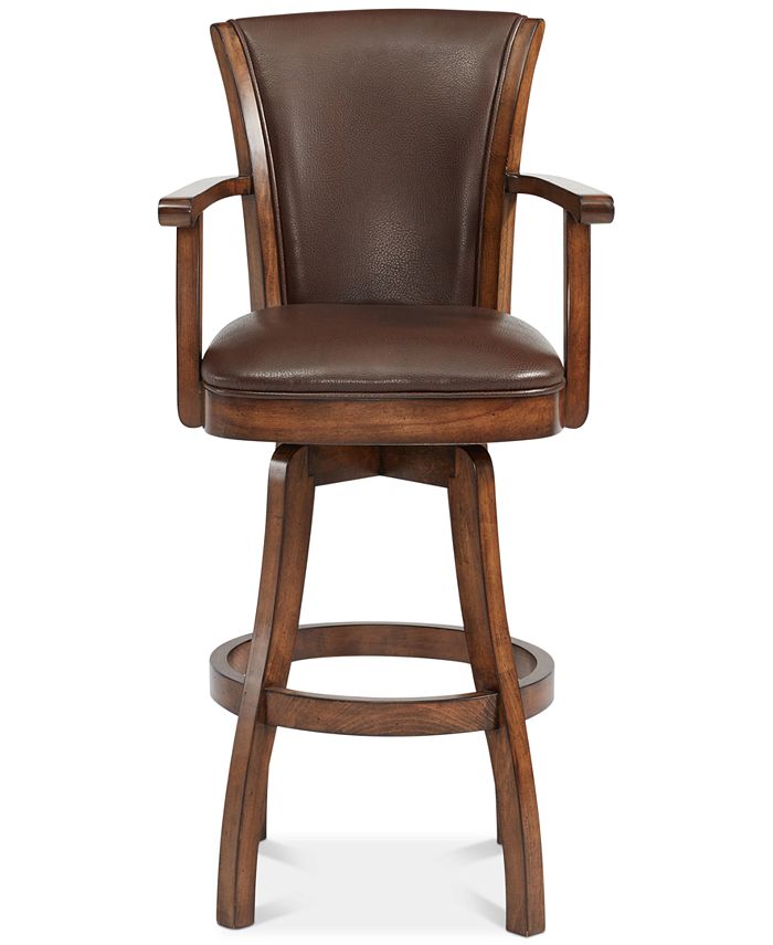 Armen Living Raleigh Arm 30" Bar Height Swivel Wood Barstool in