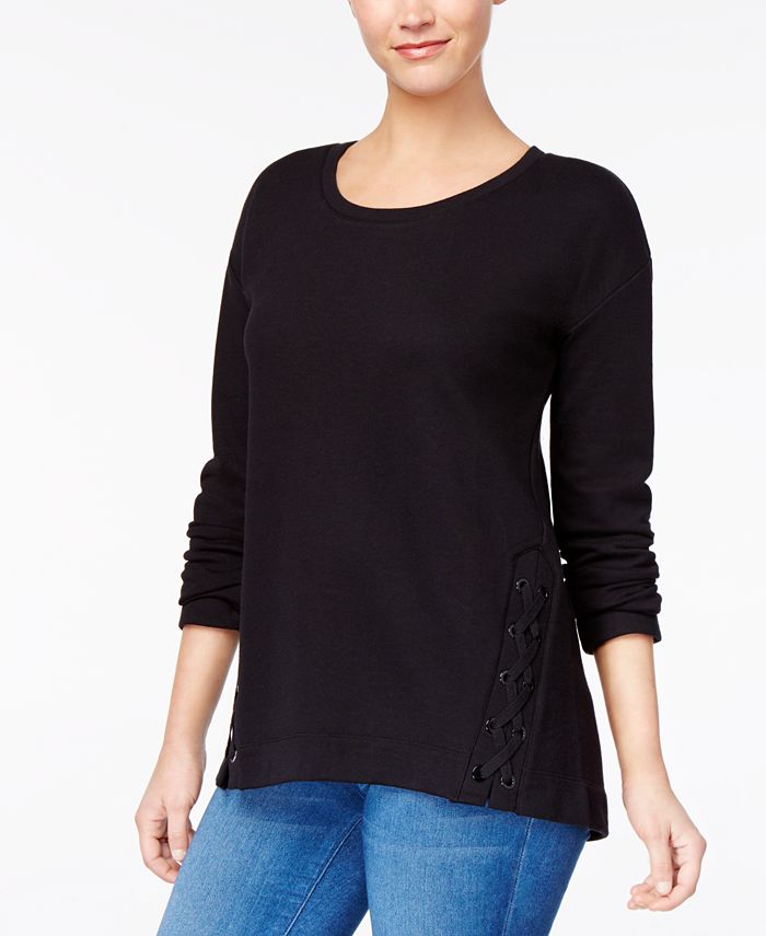Style & Co Scoop-Neck Lace-Up Knit Top, Created for Macy's & Reviews ...