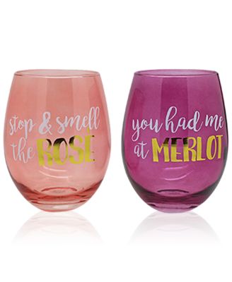 TMD Holdings - 2-Pc. Rose & Merlot Stemless Wine Glasses Set