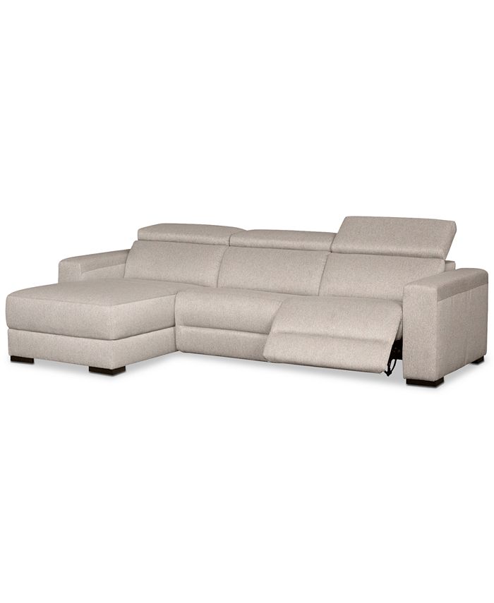 Furniture - Nevio 3-Pc. Fabric Sectional Sofa with Chaise, 1 Power Recliner and Articulating Headrests, Created for Macy's