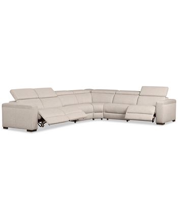 Furniture - Nevio 6-Pc. Fabric "L" Shaped Sectional Sofa with 3 Power Recliners and Articulating Headrests, Created for Macy's