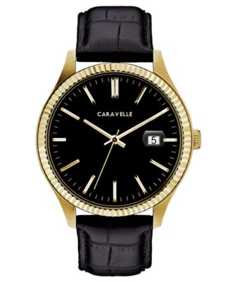 Caravelle Designed by Bulova Men s Black Leather Strap Watch 41mm Macy s