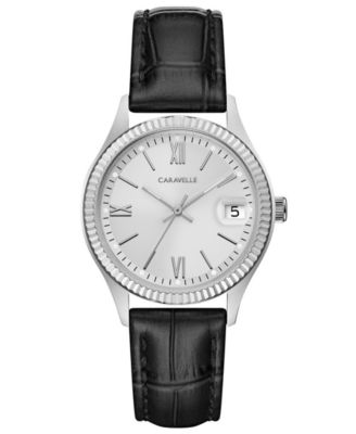Caravelle - Women's Black Leather Strap Watch 32mm