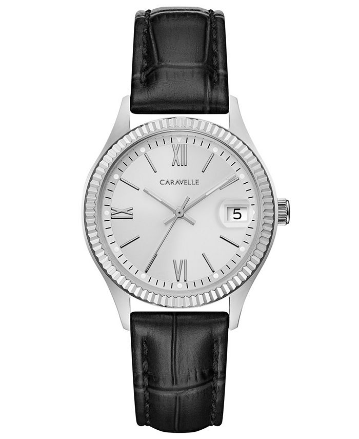 Caravelle - Women's Black Leather Strap Watch 32mm