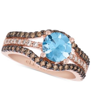 image of Le Vian Chocolatier Sea Blue Aquamarine (9/10 ct. t.w.) & Diamond (1/2 ct. t.w.) Ring in 14k Rose Gold