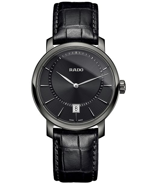 Rado Men S Swiss Diamaster Black Leather Strap Watch 40mm Reviews All Fine Jewelry Jewelry Watches Macy S