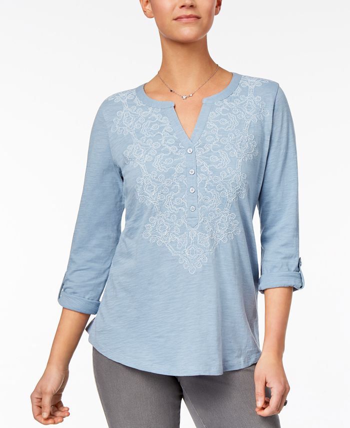 Style & Co Embroidered Top, Created for Macy's - Macy's