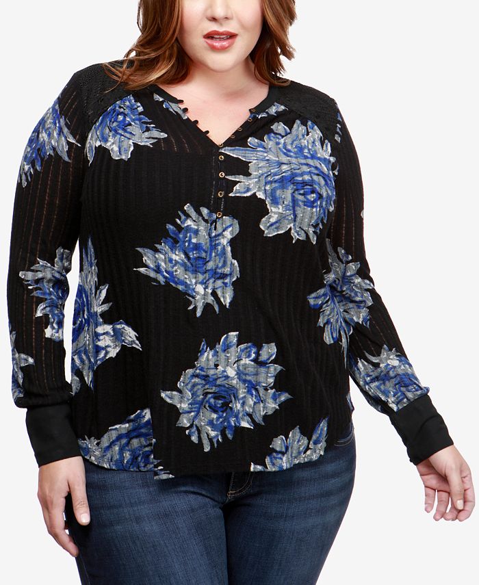 Lucky Brand Trendy Plus Size Printed Printed Top - Macy's